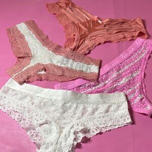 Victoria's Secret Lace and Satin Panty Trio - Pink and White